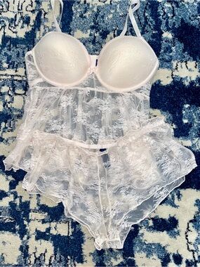 NWOT RACHEL by Rachel Roy Lace Babydoll Chemise Set in Light Pink. Size L.